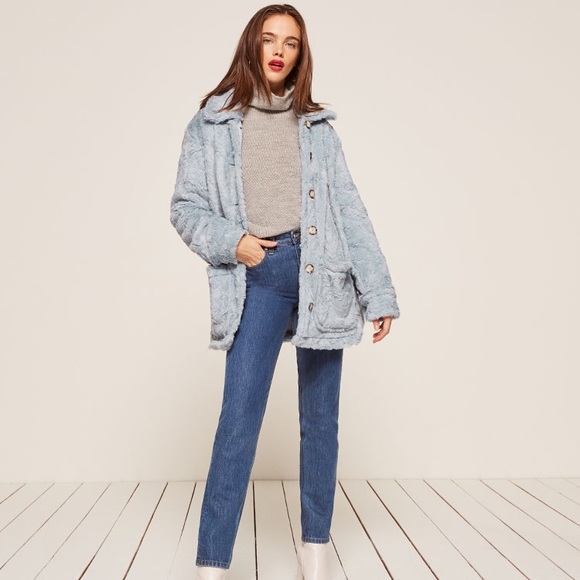 Reformation Polar Coat Sky Faux Fur - Picture 2 of 8